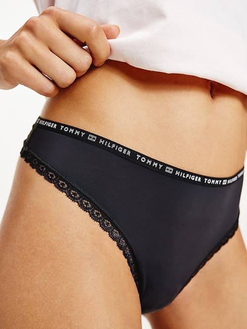 Tommy Hilfiger 3-Pack Floral Dantel Trim Thongs İç Giyim Kadın Siyah | TH065MZR