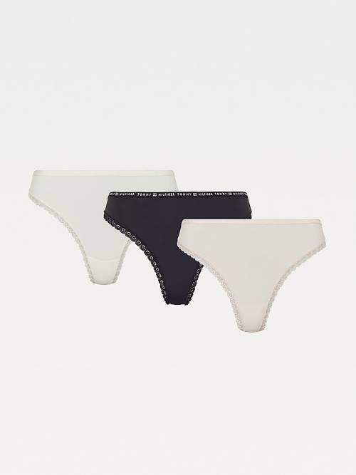 Tommy Hilfiger 3-Pack Floral Dantel Trim Thongs İç Giyim Kadın Siyah | TH065MZR