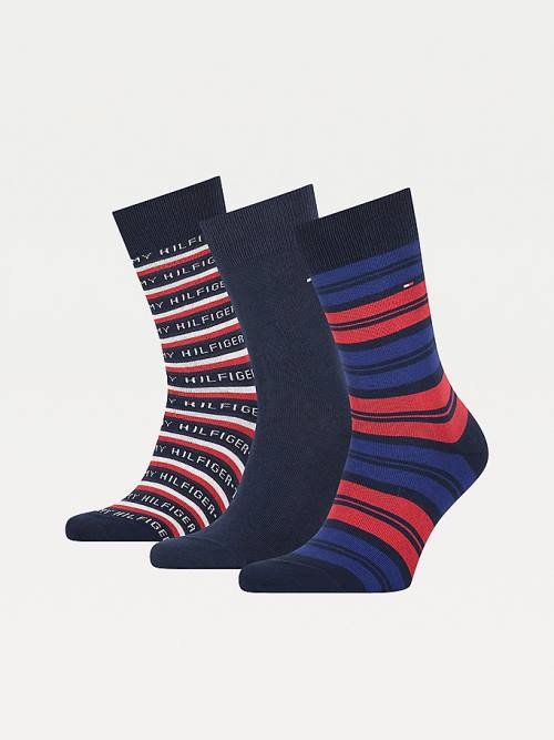 Tommy Hilfiger 3-Pack Gift Box Stripe Çorap Erkek Mavi | TH860ZSI