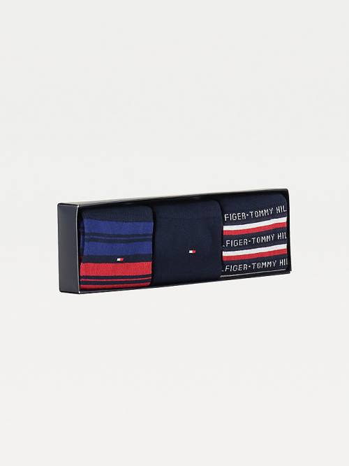 Tommy Hilfiger 3-Pack Gift Box Stripe Çorap Erkek Mavi | TH860ZSI