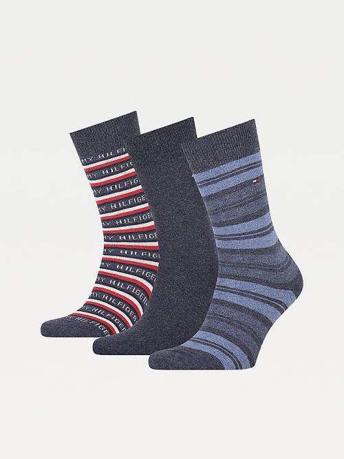 Tommy Hilfiger 3-Pack Gift Box Stripe Çorap Erkek Mavi | TH917PMT