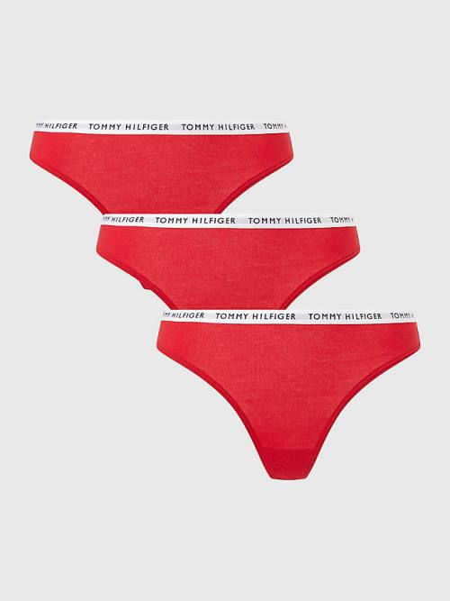 Tommy Hilfiger 3-Pack Recycled Pamuklu Thongs İç Giyim Kadın Kırmızı | TH269UIV