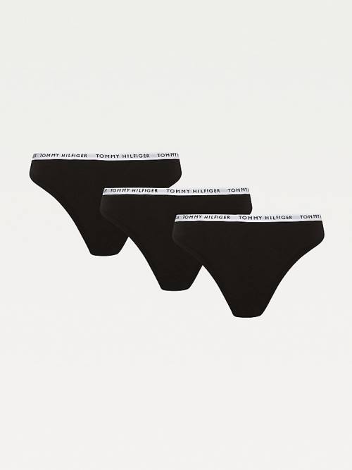 Tommy Hilfiger 3-Pack Recycled Pamuklu Thongs İç Giyim Kadın Siyah | TH345FRG