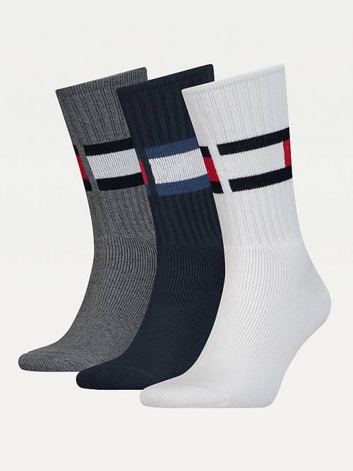 Tommy Hilfiger 3-Pack Ribbed Flag Çorap Erkek Beyaz | TH438PVX