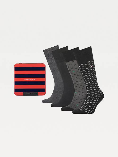 Tommy Hilfiger 4-Pack Gift Box Knee-High Çorap Erkek Siyah | TH954PVG