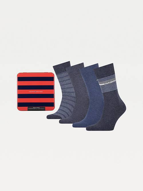 Tommy Hilfiger 4-Pack Gift Box Stripe Çorap Erkek Mavi | TH125KLI