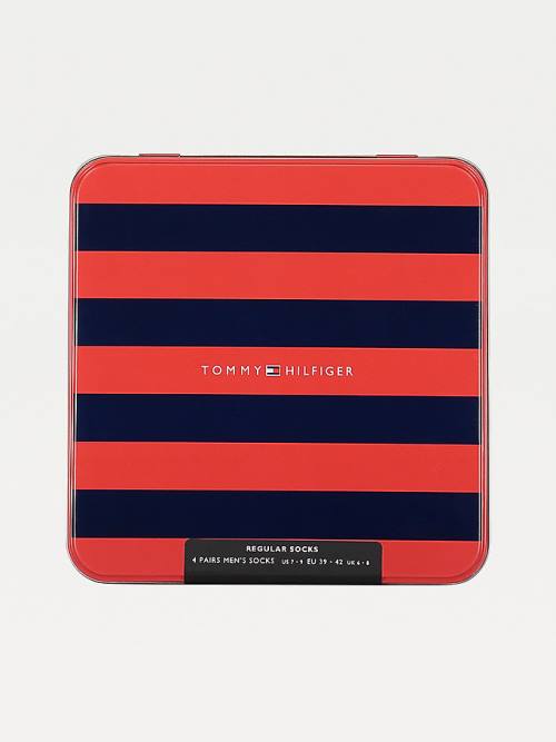 Tommy Hilfiger 4-Pack Gift Box Stripe Çorap Erkek Siyah | TH548BHN