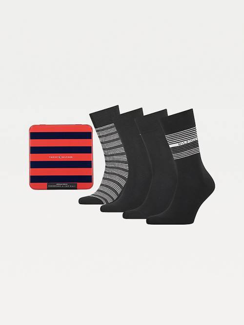 Tommy Hilfiger 4-Pack Gift Box Stripe Çorap Erkek Siyah | TH548BHN