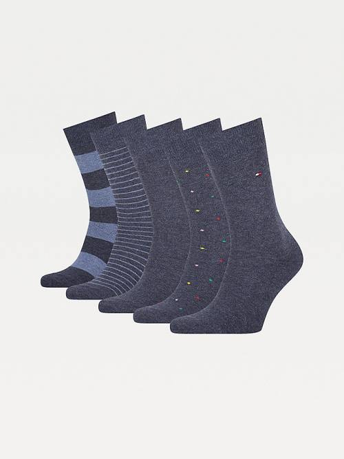 Tommy Hilfiger 5-Pack Gift Box Stripe Dot Çorap Erkek Mavi | TH247YSD