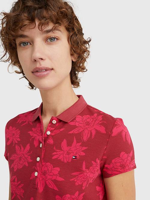 Tommy Hilfiger Abstract Print Slim Fit Polo Yaka Tişört Kadın Pembe | TH345HNR