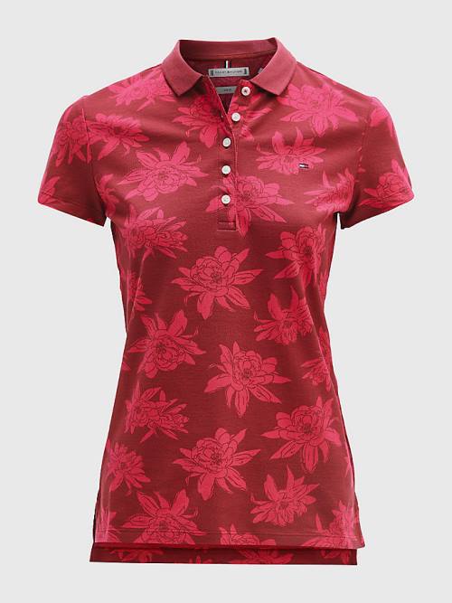 Tommy Hilfiger Abstract Print Slim Fit Polo Yaka Tişört Kadın Pembe | TH345HNR