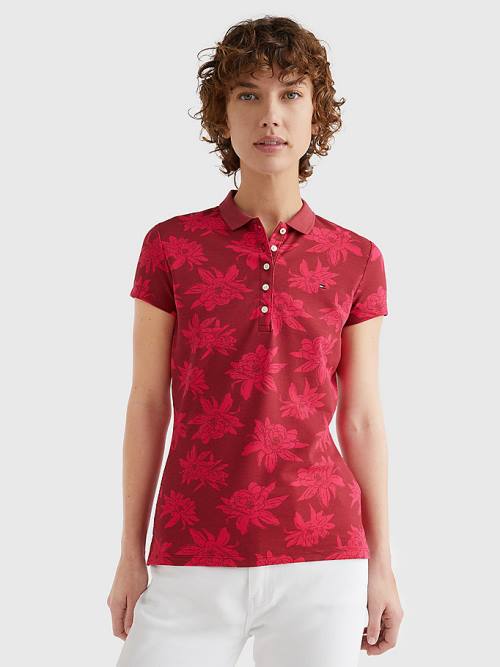 Tommy Hilfiger Abstract Print Slim Fit Polo Yaka Tişört Kadın Pembe | TH345HNR