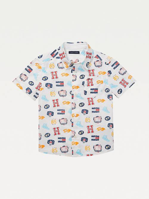 Tommy Hilfiger Adaptive Basketball Print Kısa Sleeve Gömlek Erkek Çocuk Beyaz | TH915VXA