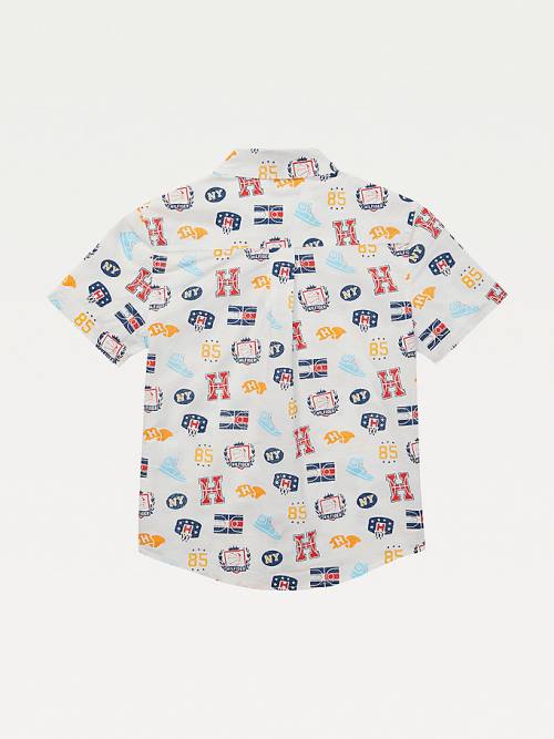 Tommy Hilfiger Adaptive Basketball Print Kısa Sleeve Gömlek Erkek Çocuk Beyaz | TH915VXA