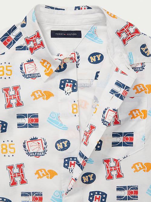 Tommy Hilfiger Adaptive Basketball Print Kısa Sleeve Gömlek Erkek Çocuk Beyaz | TH915VXA