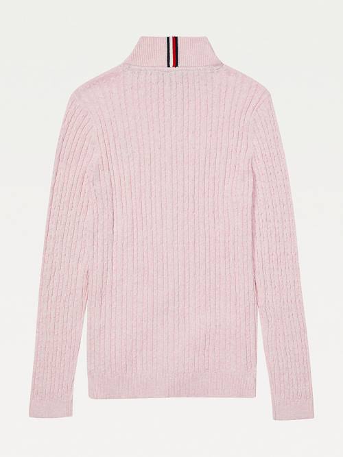 Tommy Hilfiger Adaptive Cable Knit Zip Jumper Kazak Kadın Pembe | TH024BTH