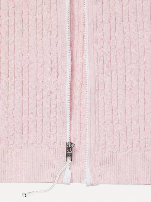 Tommy Hilfiger Adaptive Cable Knit Zip Jumper Kazak Kadın Pembe | TH024BTH