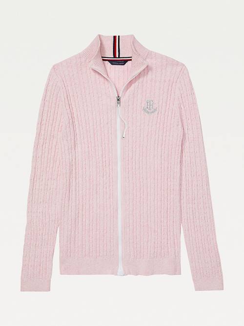 Tommy Hilfiger Adaptive Cable Knit Zip Jumper Kazak Kadın Pembe | TH024BTH