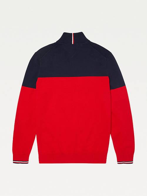 Tommy Hilfiger Adaptive Colour-Blocked Half-Zip Sweatshirt Kazak Erkek Kırmızı | TH490UNS