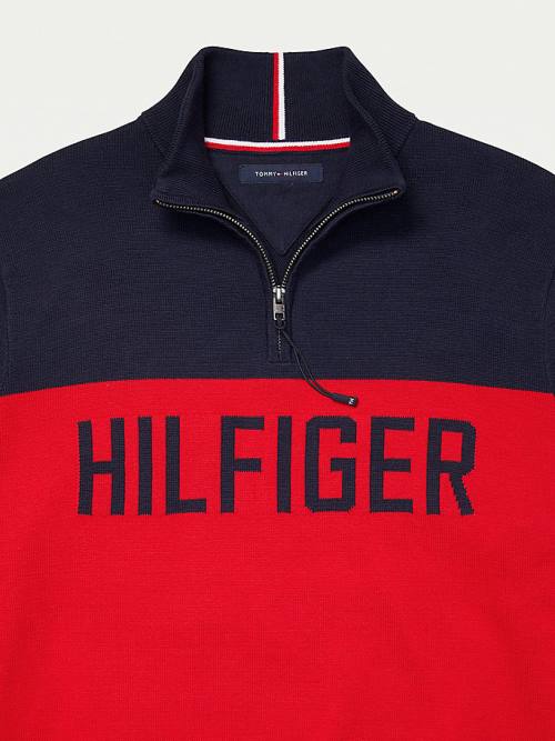 Tommy Hilfiger Adaptive Colour-Blocked Half-Zip Sweatshirt Kazak Erkek Kırmızı | TH490UNS