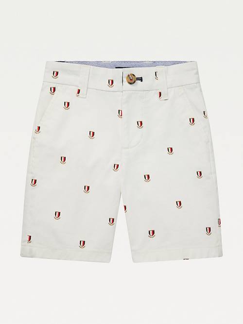 Tommy Hilfiger Adaptive Crest Print Shorts Pantolon Erkek Çocuk Beyaz | TH784TYX