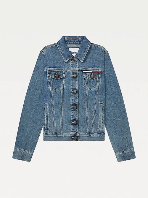 Tommy Hilfiger Adaptive Denim Trucker Ceket Kadın Mavi | TH568POW