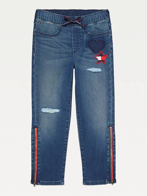 Tommy Hilfiger Adaptive Distressed Denim Joggers Jean Pantolon Kiz Çocuk Mavi | TH862YGM