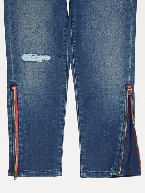 Tommy Hilfiger Adaptive Distressed Denim Joggers Jean Pantolon Kiz Çocuk Mavi | TH862YGM