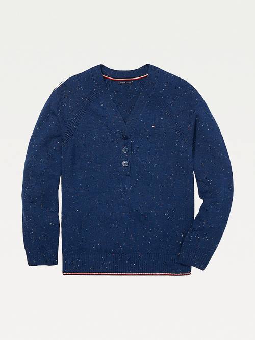 Tommy Hilfiger Adaptive Donegal Henley Jumper Kazak Kadın Mavi | TH379OWA