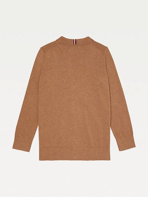 Tommy Hilfiger Adaptive Essential Pamuklu Cardigan Kazak Kadın Kahverengi | TH198JOT