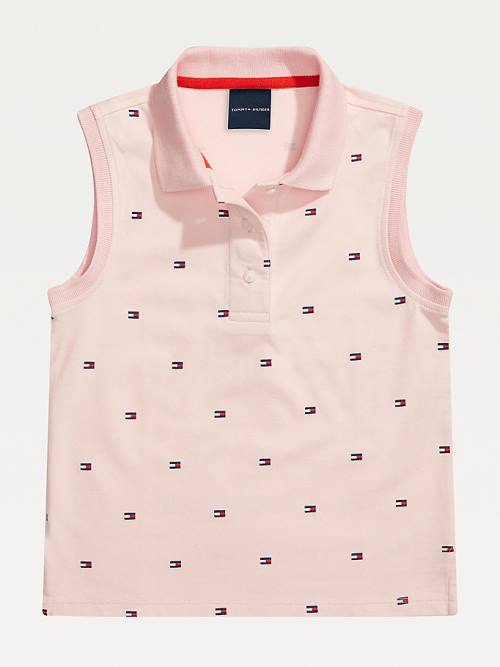 Tommy Hilfiger Adaptive Flag Print Kolsuz Polo Tişört Kiz Çocuk Pembe | TH398BRK