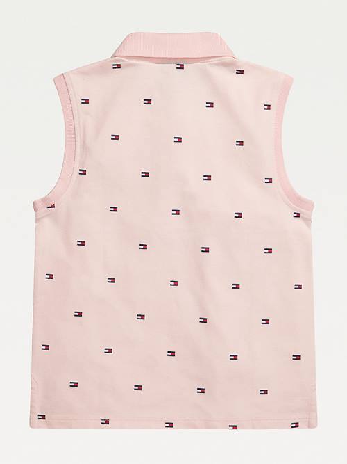 Tommy Hilfiger Adaptive Flag Print Kolsuz Polo Tişört Kiz Çocuk Pembe | TH398BRK