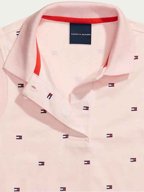 Tommy Hilfiger Adaptive Flag Print Kolsuz Polo Tişört Kiz Çocuk Pembe | TH398BRK