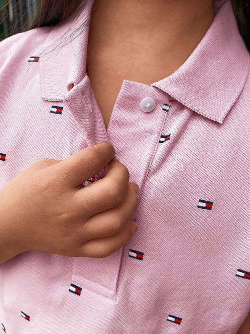 Tommy Hilfiger Adaptive Flag Print Kolsuz Polo Tişört Kiz Çocuk Pembe | TH398BRK