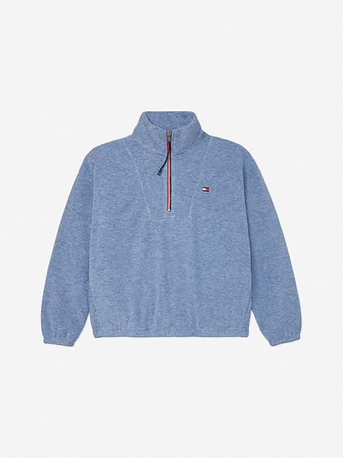 Tommy Hilfiger Adaptive Half Zip Popover Sweatshirt Kadın Mavi | TH648DYR