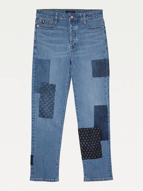 Tommy Hilfiger Adaptive High Rise Straight Patchwork Jean Pantolon Kadın Mavi | TH941NPX