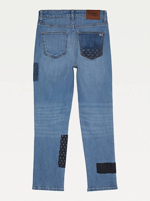 Tommy Hilfiger Adaptive High Rise Straight Patchwork Jean Pantolon Kadın Mavi | TH941NPX