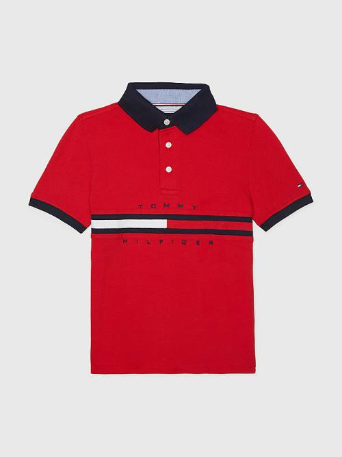 Tommy Hilfiger Adaptive Icons Stripe Polo Tişört Erkek Çocuk Kırmızı | TH514XEM