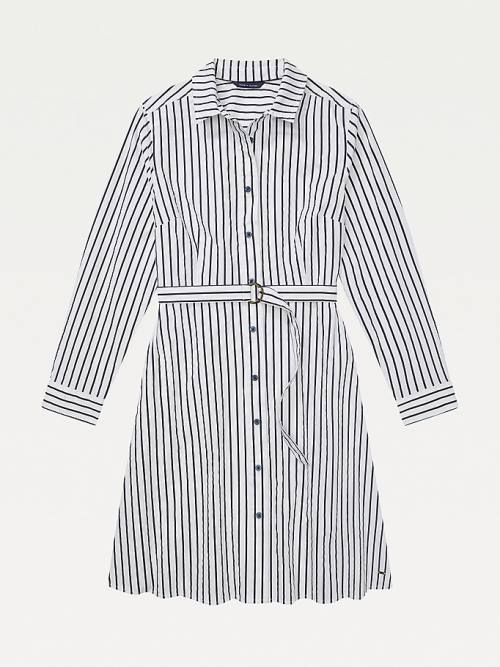 Tommy Hilfiger Adaptive Long Sleeve Stripe Shirt Elbise Kadın Mavi | TH289BYM