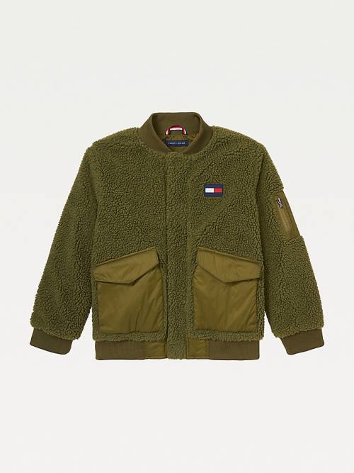 Tommy Hilfiger Adaptive Mixed Teddy Bomber Ceket Erkek Çocuk Yeşil | TH306IBS