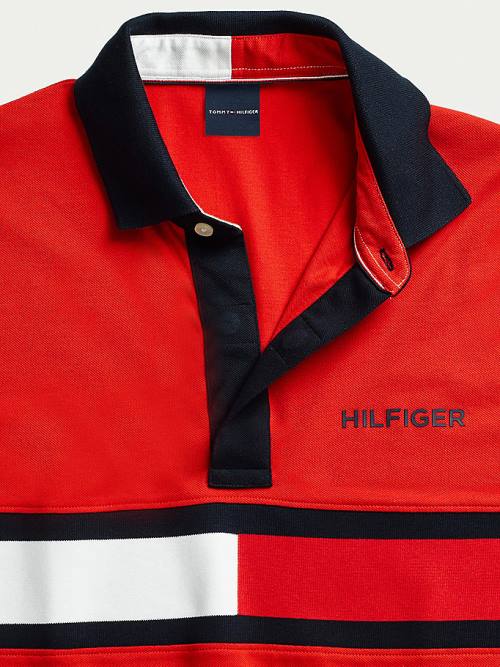 Tommy Hilfiger Adaptive Pamuklu Flag Custom Fit Polo Yaka Tişört Erkek Kırmızı | TH629MIX