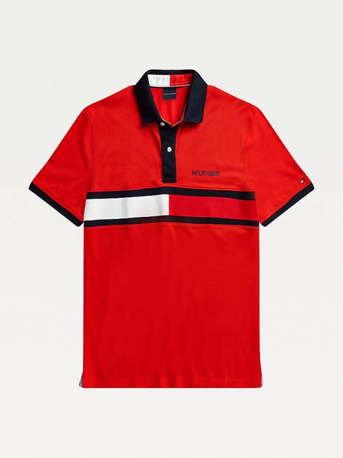 Tommy Hilfiger Adaptive Pamuklu Flag Custom Fit Polo Yaka Tişört Erkek Kırmızı | TH629MIX