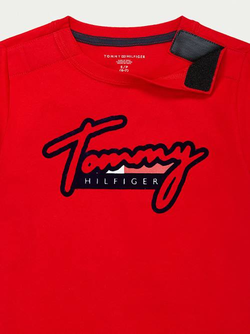 Tommy Hilfiger Adaptive Pure Pamuklu Logo Tişört Erkek Çocuk Kırmızı | TH378PVD