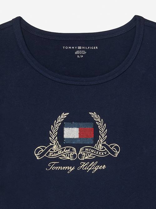 Tommy Hilfiger Adaptive Pure Pamuklu Logo Tişört Kadın Mavi | TH907JGL