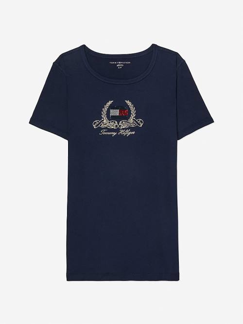 Tommy Hilfiger Adaptive Pure Pamuklu Logo Tişört Kadın Mavi | TH907JGL