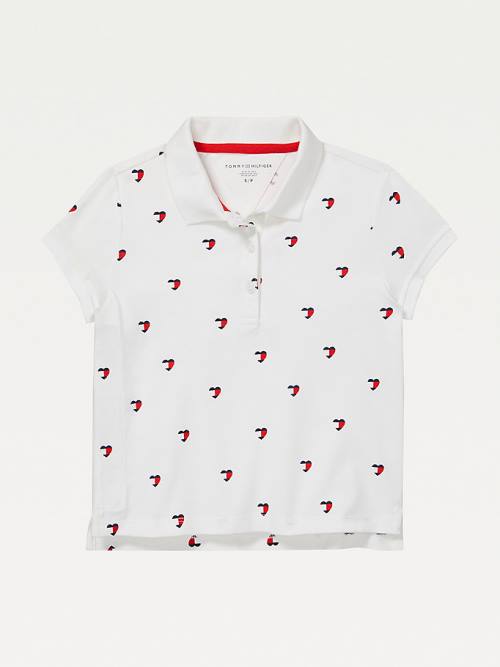 Tommy Hilfiger Adaptive Seated Fit Heart Print Polo Tişört Kiz Çocuk Beyaz | TH169LAX