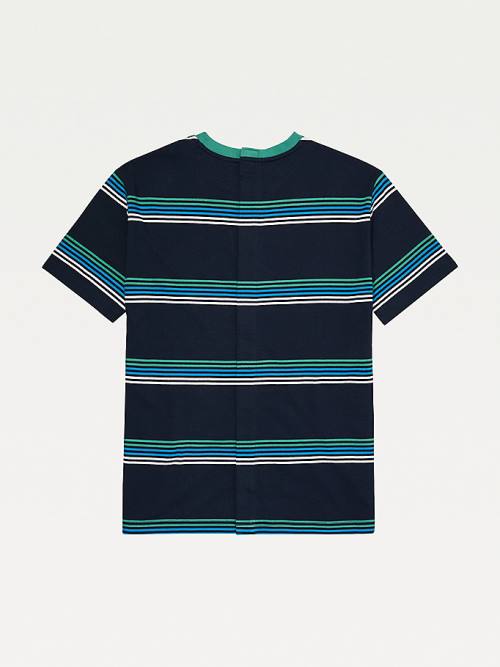 Tommy Hilfiger Adaptive Seated Fit Stripe Badge Tişört Erkek Mavi | TH906ANY