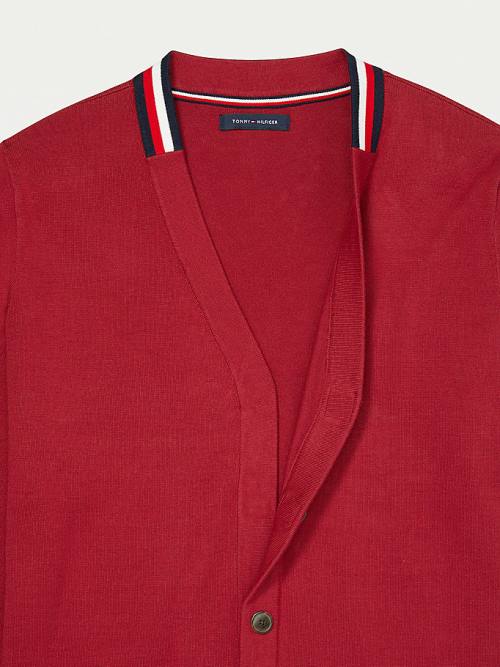 Tommy Hilfiger Adaptive Signature Collar Cardigan Kazak Erkek Kırmızı | TH073PJL