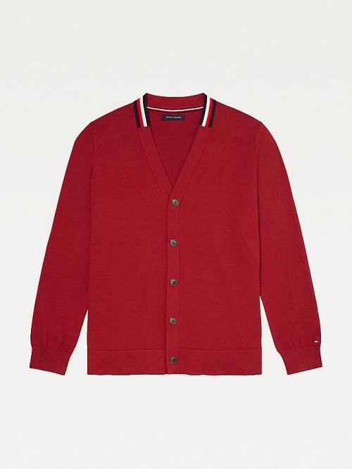 Tommy Hilfiger Adaptive Signature Collar Cardigan Kazak Erkek Kırmızı | TH073PJL