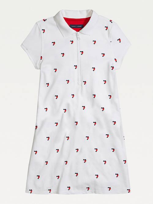 Tommy Hilfiger Adaptive Signature Heart Print Polo Elbise Kiz Çocuk Beyaz | TH481QWS